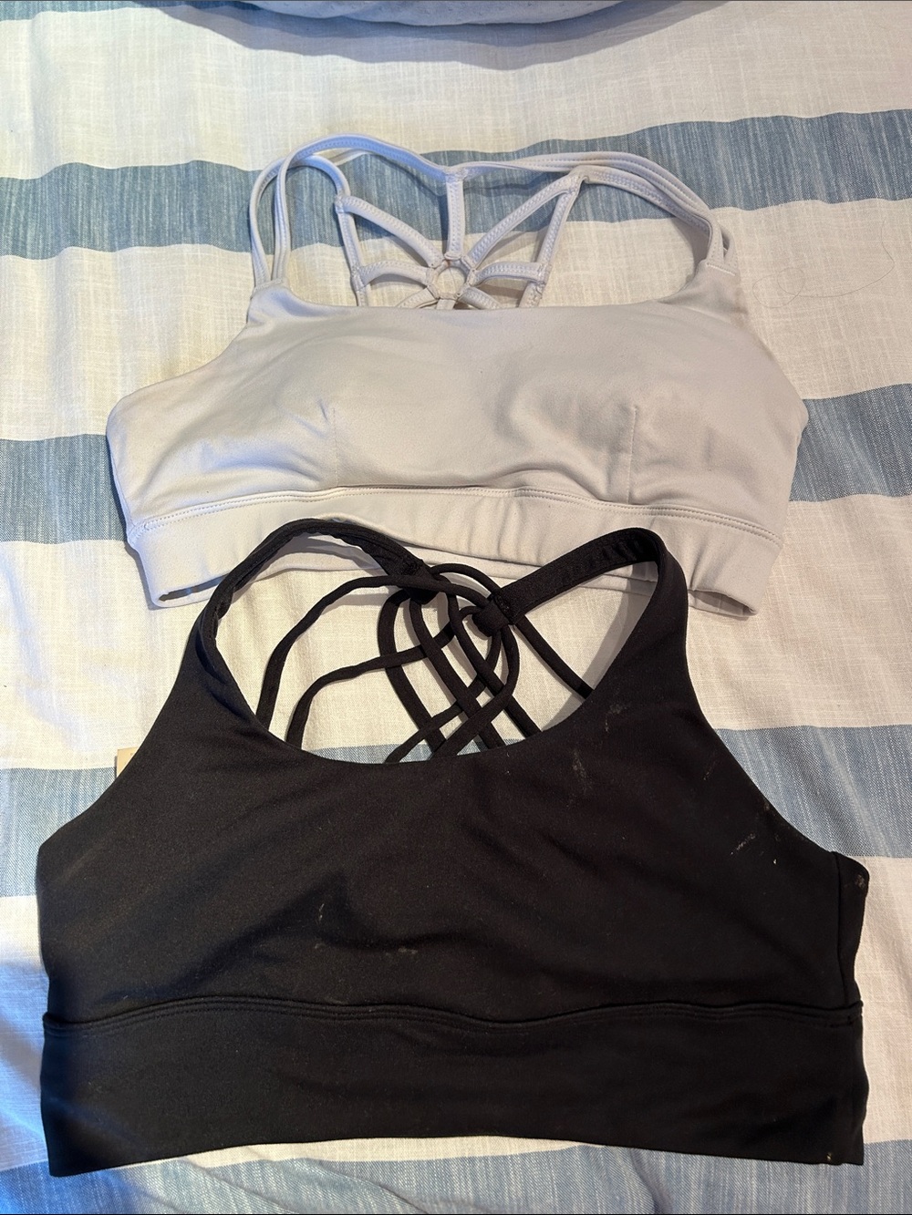 Balance Collection Strappy Back Sports Bras - Black & Light Gray